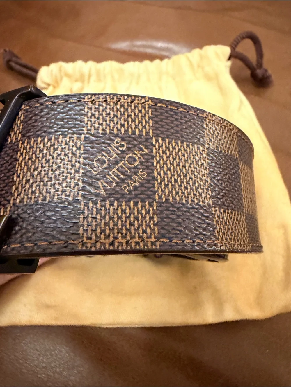 Louis Vuitton Brown Damier Ebene Canvas LV Logo Buckle Belt